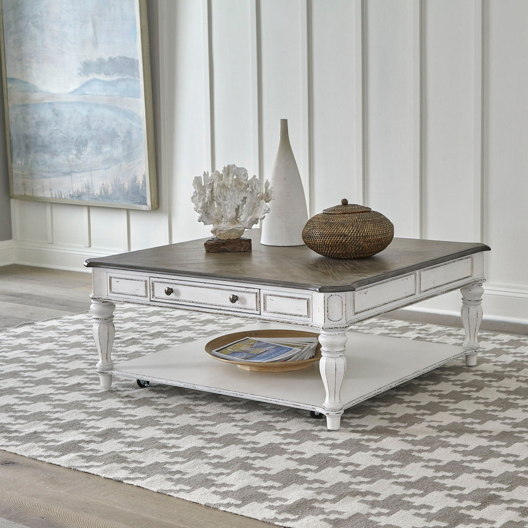 Magnolia Manor - Oversized Square Cocktail Table - White