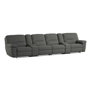 Alberta - 6 Piece Reclining Sofa With 2 Consoles - Charcoal Gray