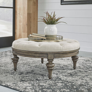 Americana Farmhouse - Round Cocktail Ottoman - Light Brown