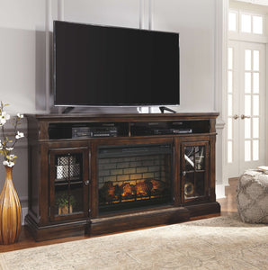 Roddinton - Dark Brown - 2 Pc. - 74" TV Stand with Electric Infrared Fireplace Insert